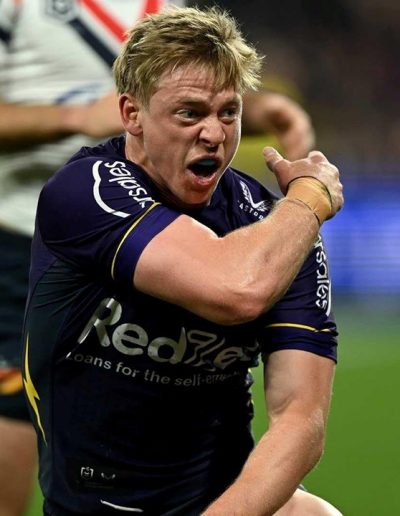 Tyran Wishart Melb Storm after try 2023